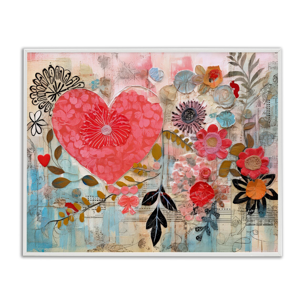 Stupell Industries Playful Heart & Flowers Framed Giclee Wall Art Design by LSR Design Studio